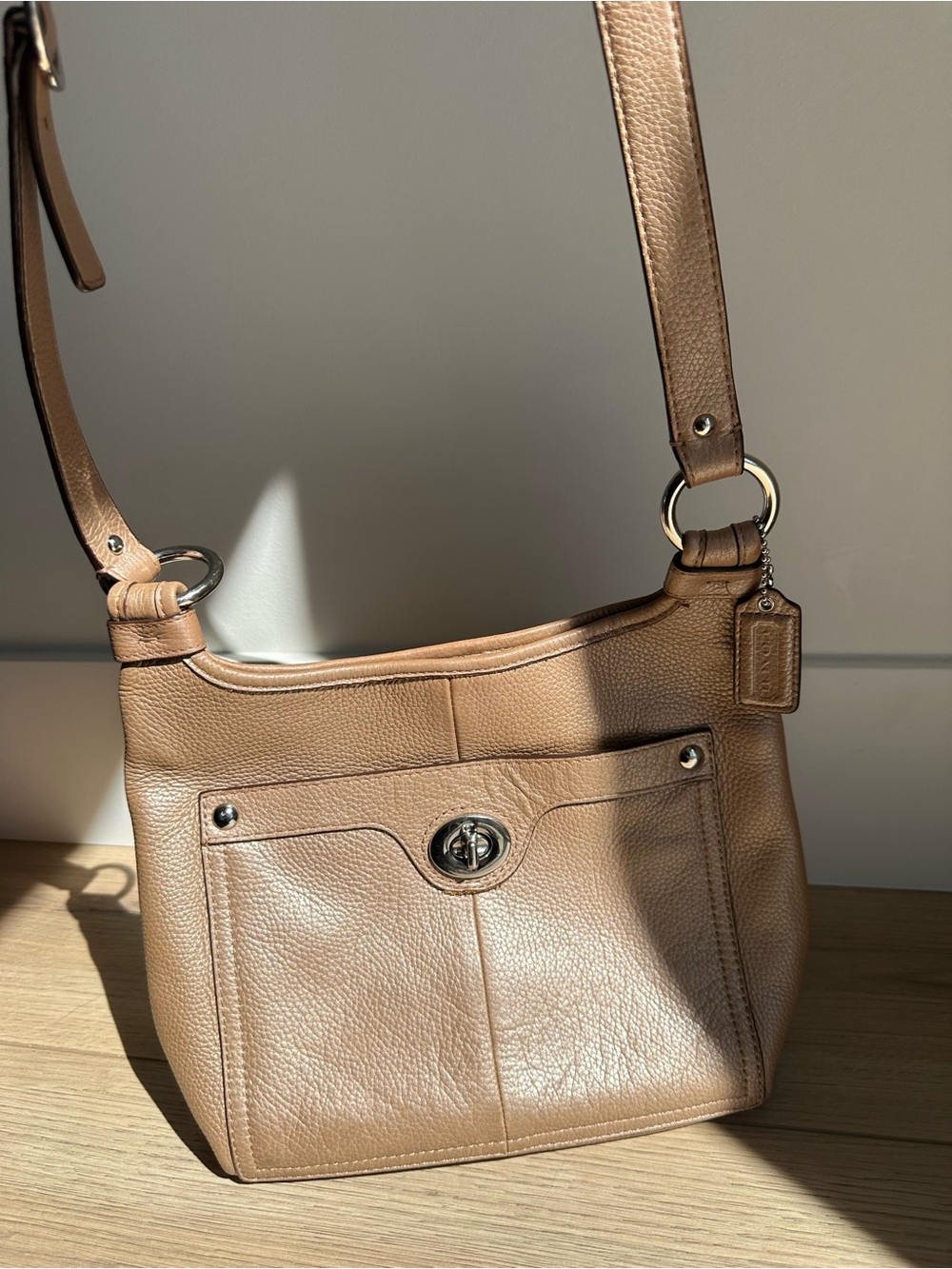 Coach Penelope F16533 Metallic Champagne Pebbled Leather Crossbody Bag